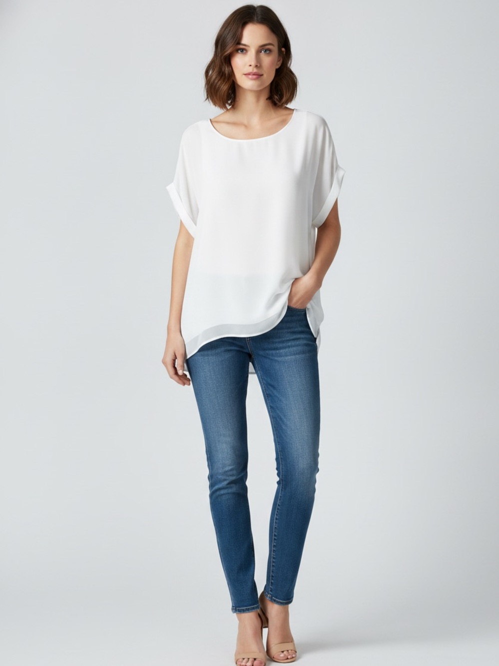 White House Black Market Oversized Dolman Sleeve Top White L